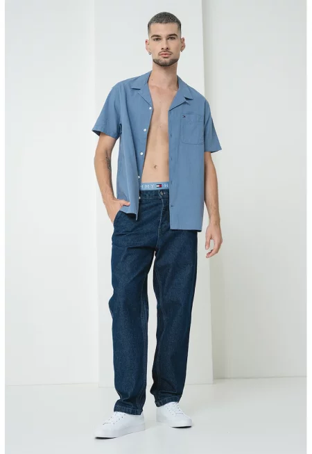 Риза от органичен памук и лен - Прашно синьо