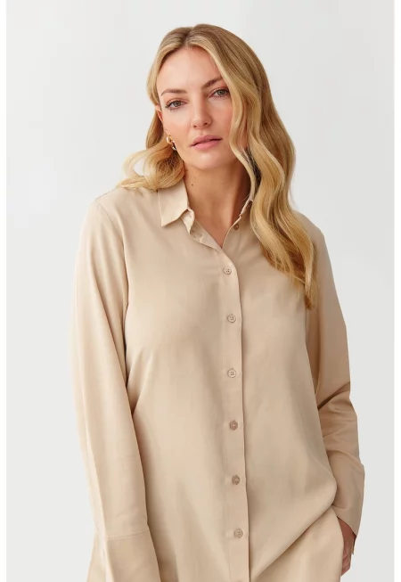 Риза с овален подгъв - Бежов