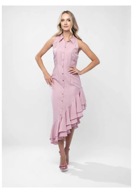 Rochie-camasa cu croiala asimetrica si cu volane