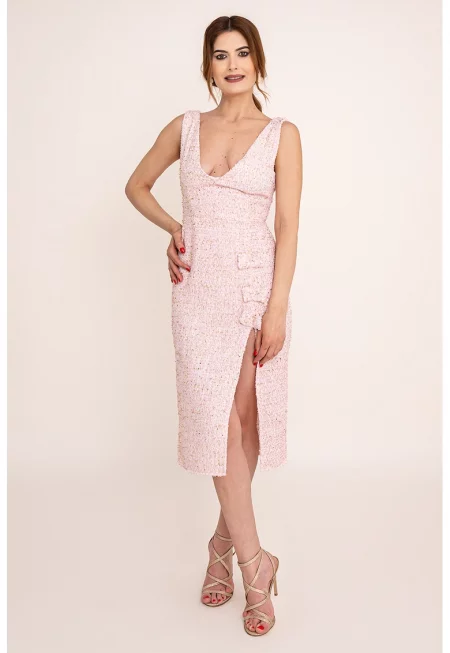 Рокля Anemona от туид - Бял/Светлорозов