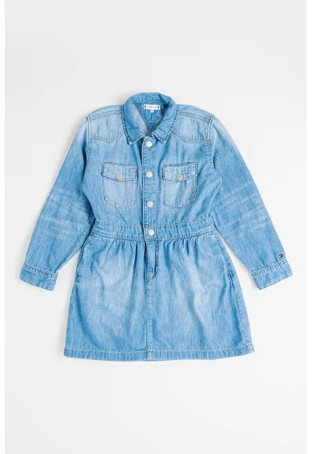 Рокля от деним с дълги ръкави - Пастелносин