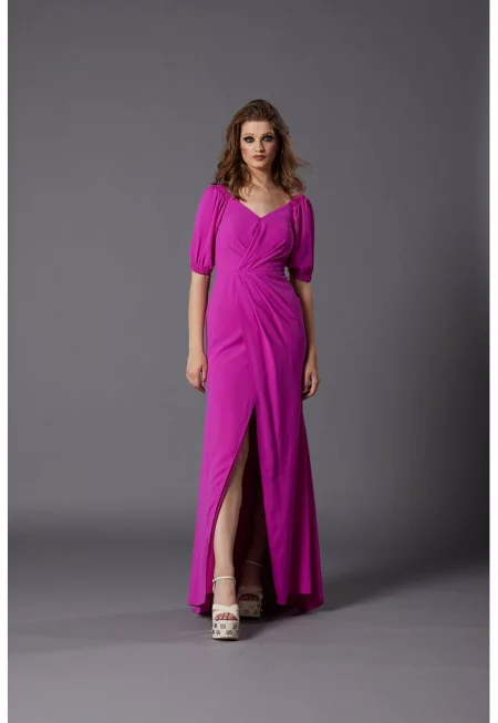 Рокля Solica с шпиц и бухнали ръкави - Светлорозов