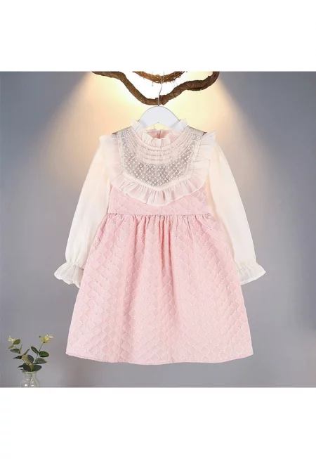 Розова рокля за момиче с бродерия Anora