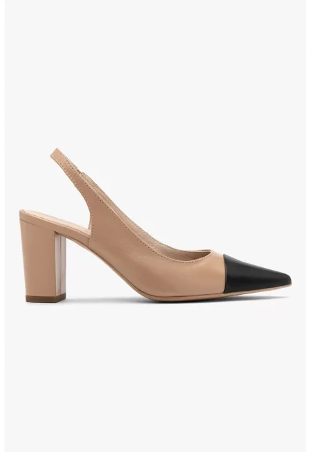 RYLKO - Кожени обувки Ophelia с масивен ток - Черен/Бежов