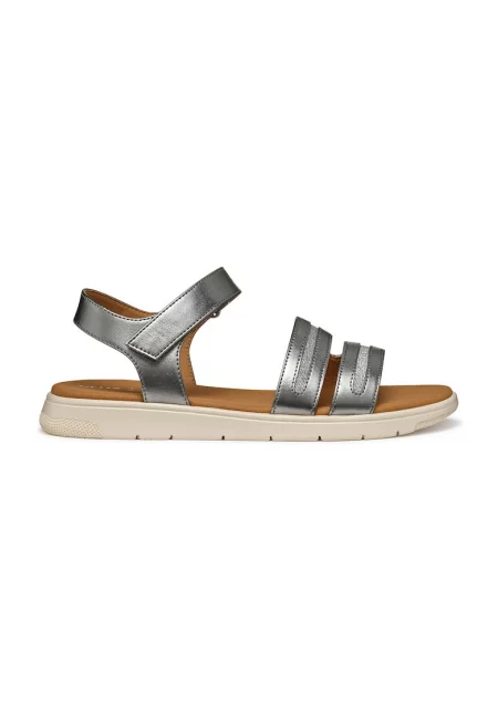 Сандали от еко кожа с велкро - Тъмносребрист