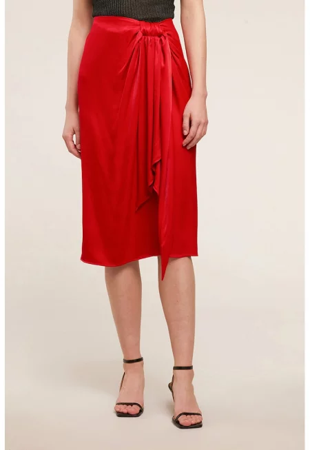 Сатинирана пола с възел - Червен