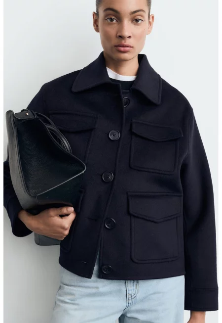 Шакет с вълна и джобове - Ултрамарин синьо