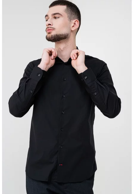 Слим риза с памук - Черен
