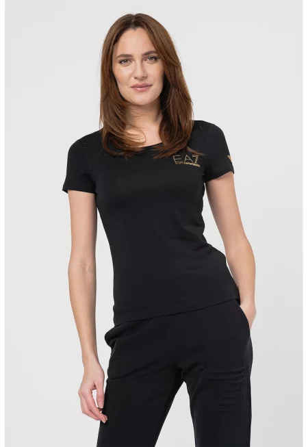 Слим тениска с модал - Златист/Черен