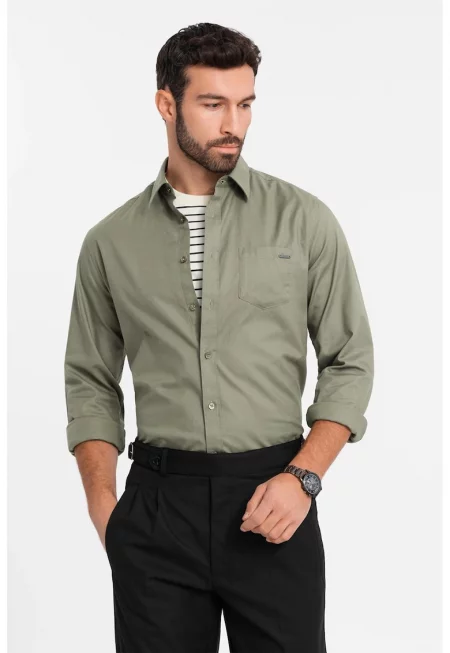 Стандартна риза с джоб отпред - Каки