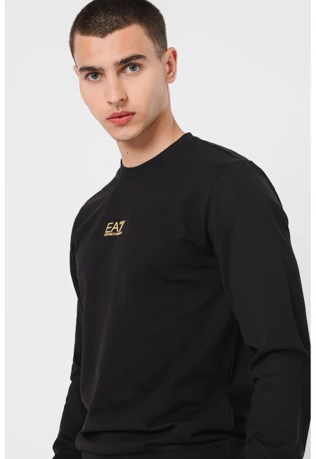 Суитшърт с овално деколте и лого - Златист/Черен