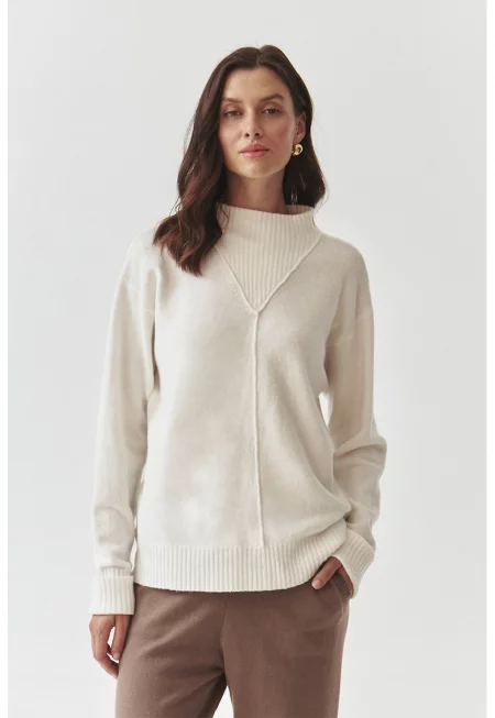 Свободен пуловер с вълна - Мръснобял