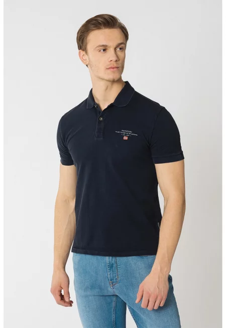 Tениска Elbas от памучно пике с яка - Тъмносин