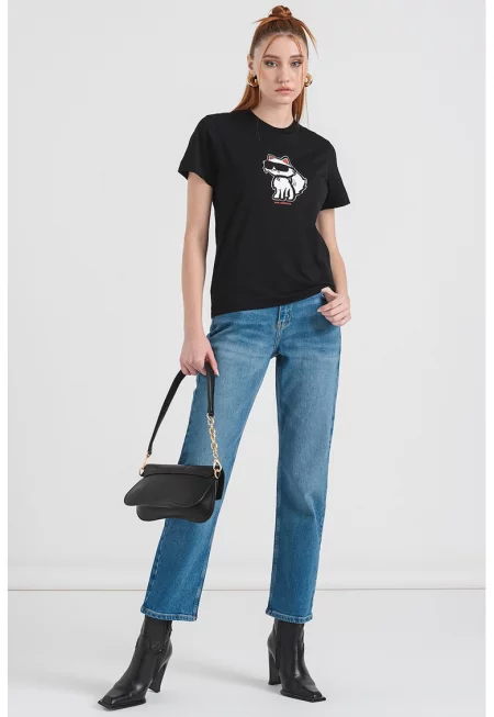 Тениска от органичен памук с принт - Червен/Черен/Бял