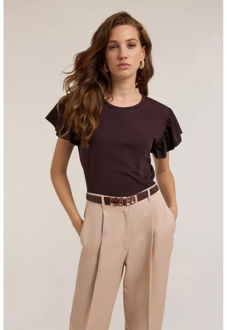 Тениска с овално деколте и набрани ръкави