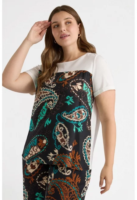 Тениска с шарка - Черен/Кафяв/Крем