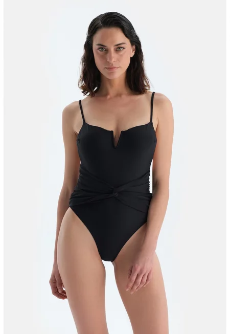 Цял бански с възел отпред - Черен