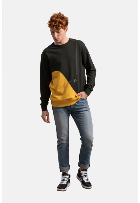 Унисекс суитшърт с контрасти - Черен/Шафраново жълто