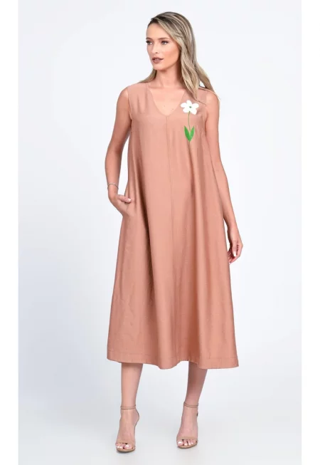 V323P Loose V-neckline Dress