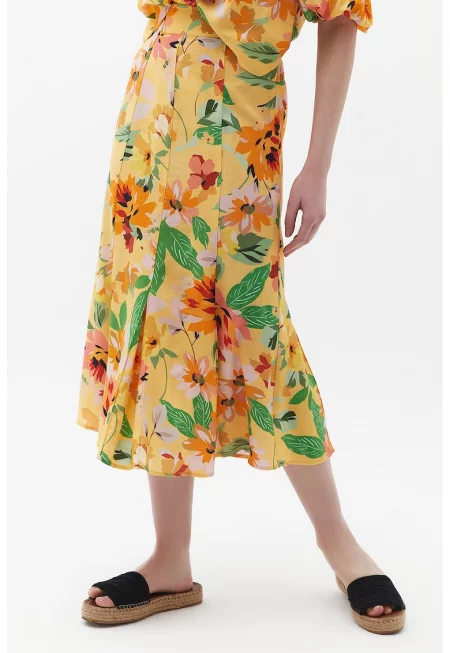 Веревна пола с флорален десен - Зелен/Оранжев/Сламеножълт