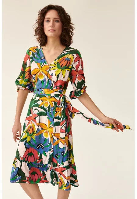Застъпена флорална рокля - Многоцветен
