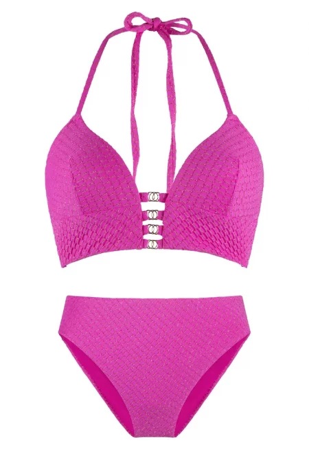 Бански от 2 части с бляскав ефект - Розово