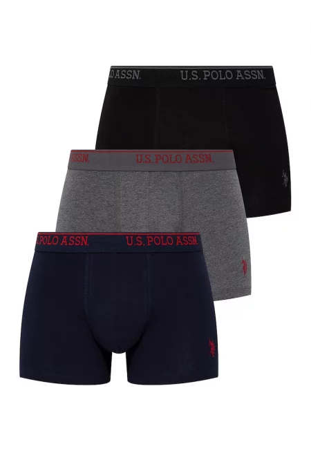 Боксерки с лого - 3 чифта - Черен/Сив меланж/Тъмносин