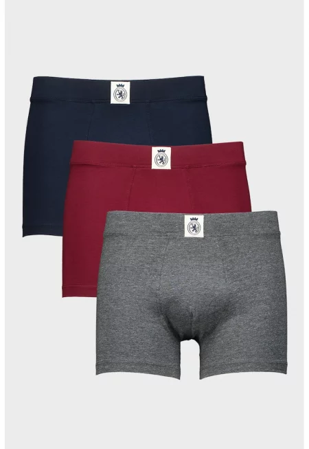 Боксерки с памук - 3 чифта - Бордо/Ултрамарин синьо/Меланж тъмно сиво