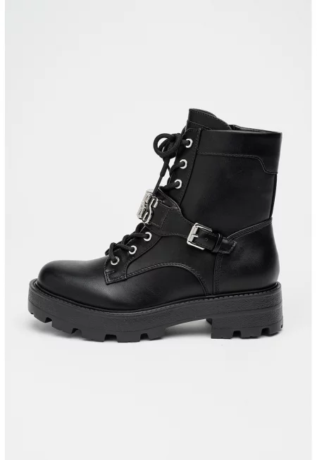 Боти от еко кожа с лого - Черен