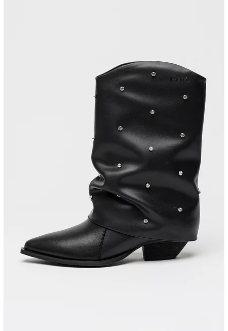 Ботуши от кожа с декоративни камъни