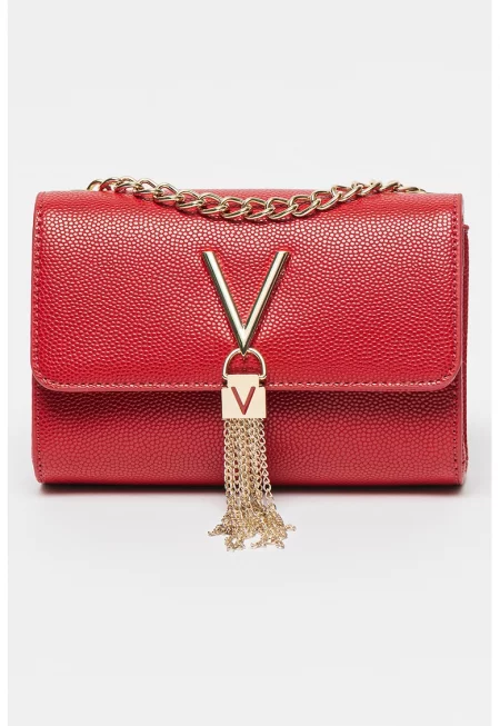 Чанта през рамо Divina с презрамка с верижка - Тъмночервен