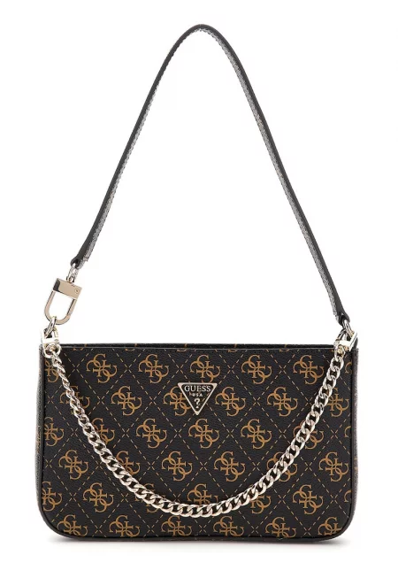 Чанта през рамо Noelle II Mini с десен и дръжка с верижка - Черен/Карамел