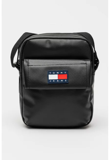 Чанта през рамо от еко кожа с лого - Черен