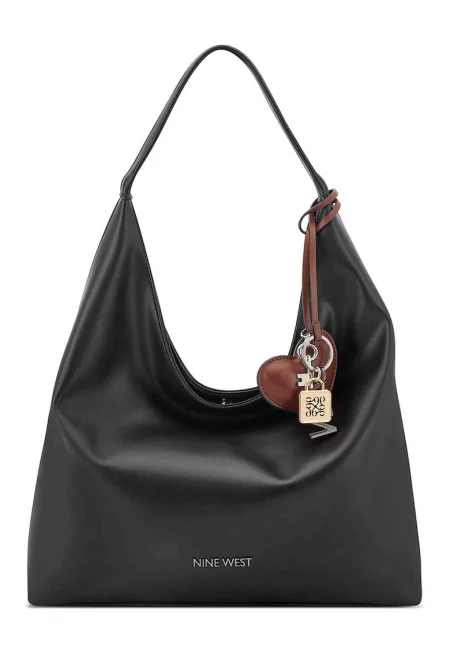 Чанта за рамо от еко кожа с лого - Черен