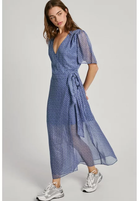 Дълга рокля с ефирен слой - Син