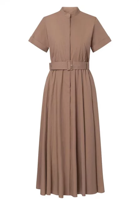 Дълга рокля с колан на талията WD1 - Кафяв