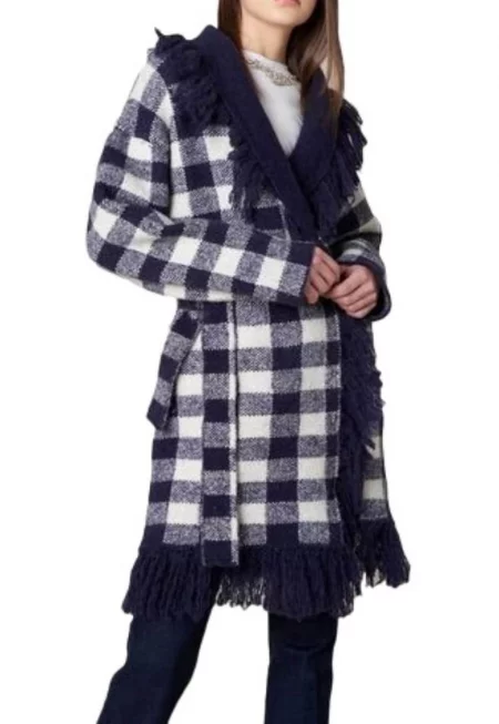 Дамска жилетка -  акрил/полиестер/найлон - тъмносиньо/бяло -