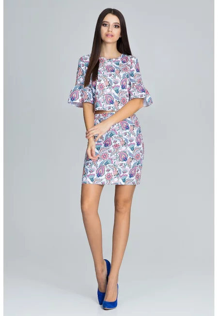 Дамски комплект костюм -  блуза с волани - пола тип молив -