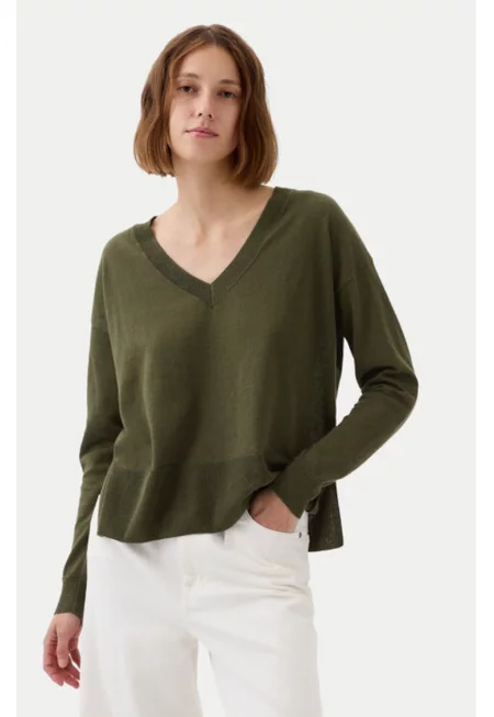 Дамски пуловер -  304144486 - Лен/Полиестер - Зелен - Зелен