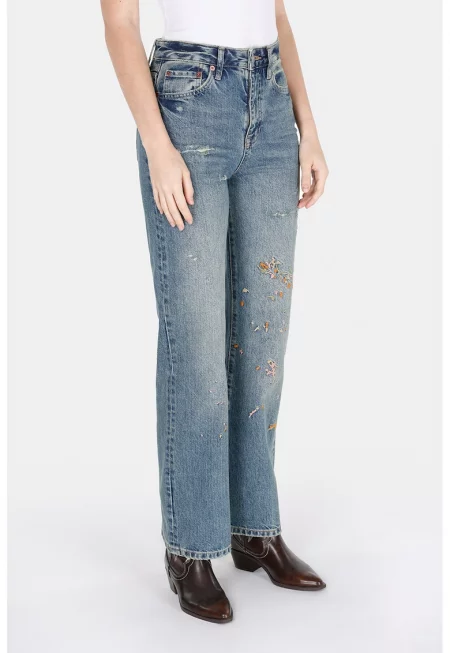 Дънки с бродерии - Зелен/Жълт/Син