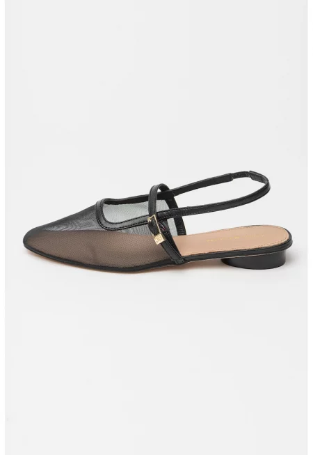 Ефирни пантофки с каишка на петата - Черен