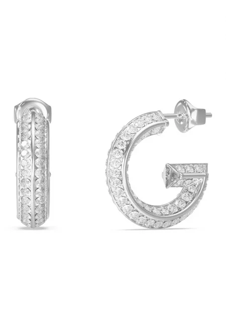 G-образни обеци-халки от неръждаема стомана с кристали - Сребрист