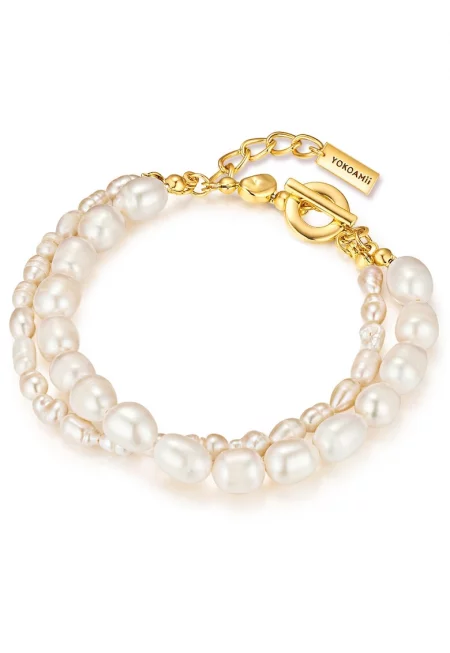 Гривна с 14K злато и перли - Златист