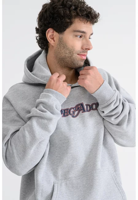 Худи с паднали ръкави и лого - Светлосив меланж