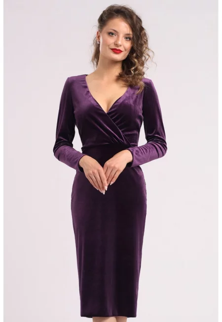 Кадифена миди рокля с шпиц