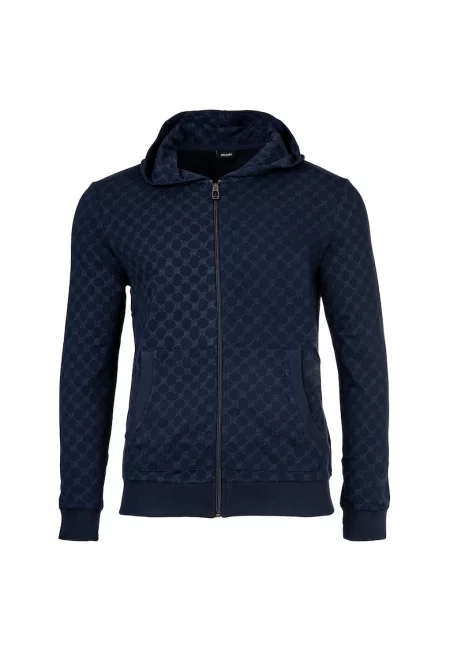 Карирано худи с цип - Син