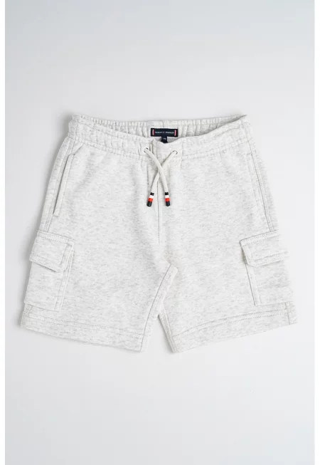 Къс карго панталон с връзка - Светлосив меланж