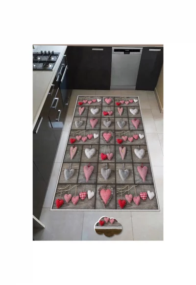 Килим Hearts  За кухня - Полиестер - Дигитален печат - Неплъзгащ се - Многоцветен