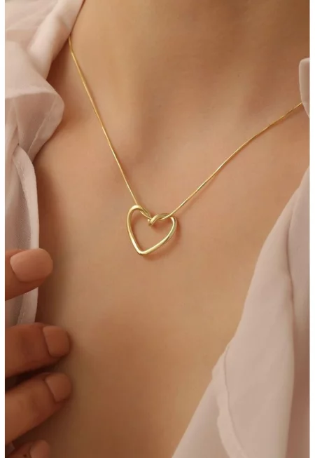 Колие със сърцевидна висулка - Златист