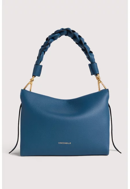 Кожена чанта Boheme Grana с релефна дръжка - Син